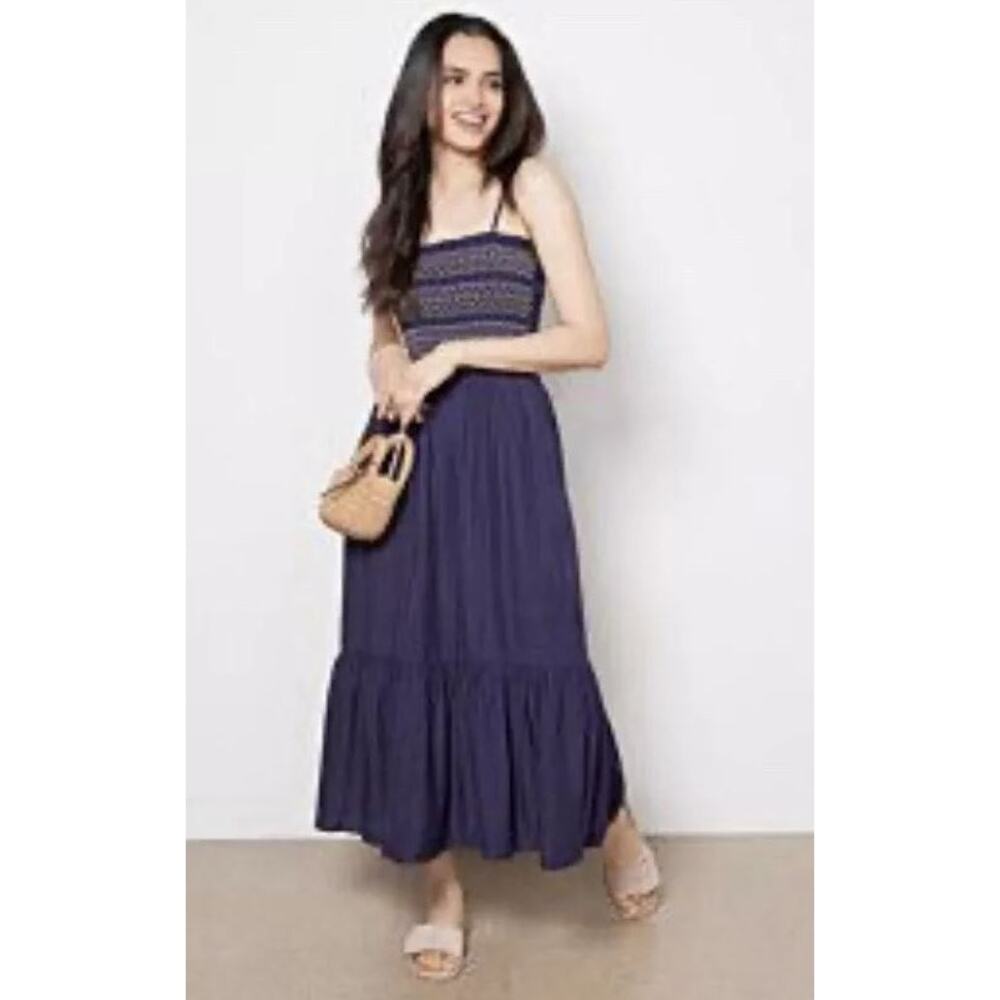 Evereve Navy Smocked Strap Maxi Dress